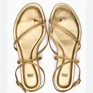 ***ISO*** DO NOT BUY*** Zara metallic gold sandal, sz 7.5 (38)